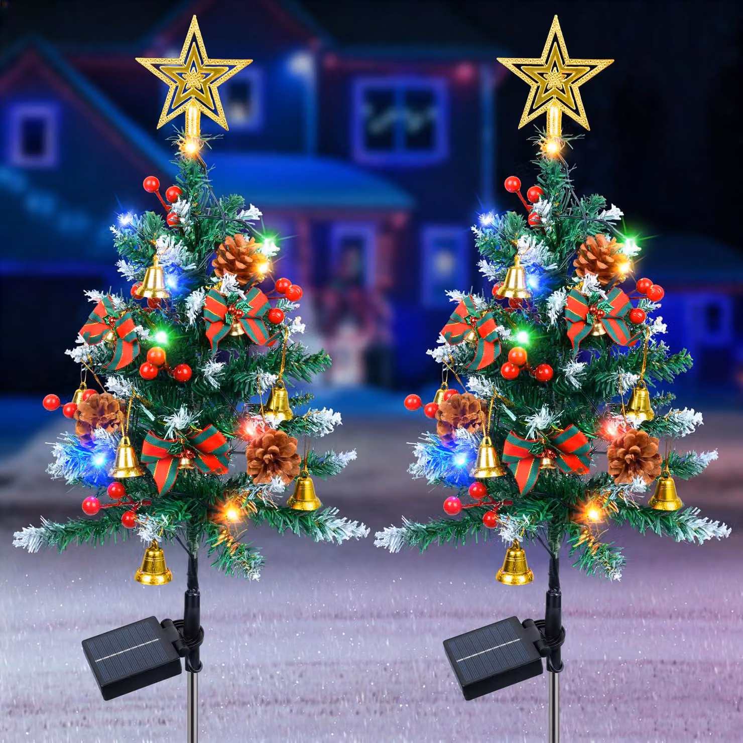 Set di 2 alberi di Natale solari, altezza 85 cm, con 40 luci LED