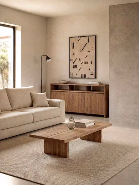 Yan Tavolino rettangolare in legno di pino massello Kenay Home colore beige e marrone