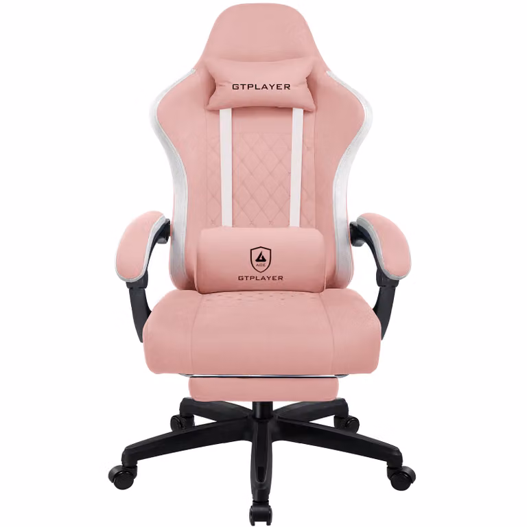 LUCKRACER Sedia da gioco con poggiapiedi Sedia da ufficio ergonomica con cuscino lombare regolabile, sedia da gioco con poggiatesta, regolabile in altezza Rosa