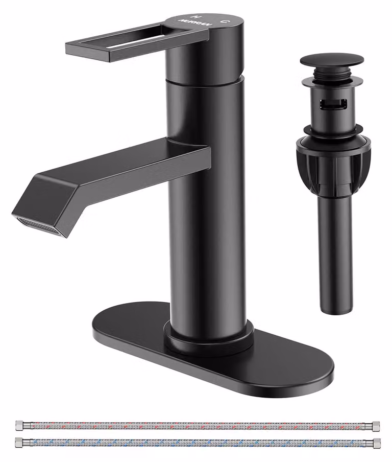 Rubinetto da bagno, finitura nera opaca, miscelatore monocomando, acciaio inossidabile 304