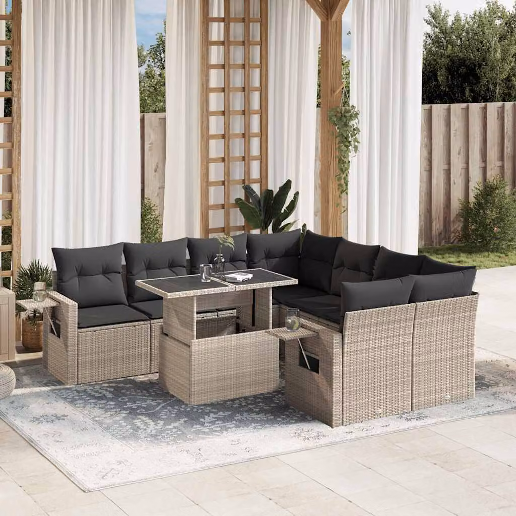 Set Divano da Giardino 9pz vidaXL in Polyrattan con Cuscini Grigio Antracite – 1