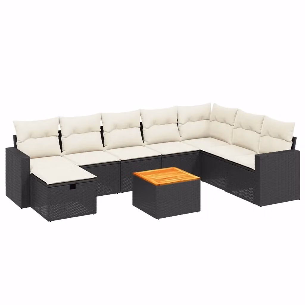 vidaXL Set Divani da Giardino a L 9 pz con Cuscini e Tavolino, Polyrattan e Acciaio Nero – 2