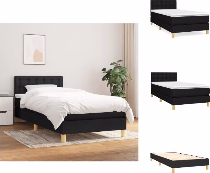 vidaXL Letto a molle con materasso nero 80x200 cm in tessuto - Letti e strutture letto