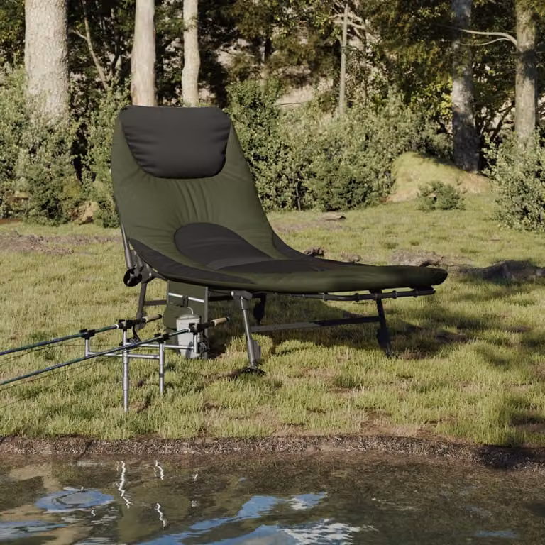 Letto da pesca pieghevole vidaXL con gambe regolabili anti fango e poggiatesta regolabile, verde e nero