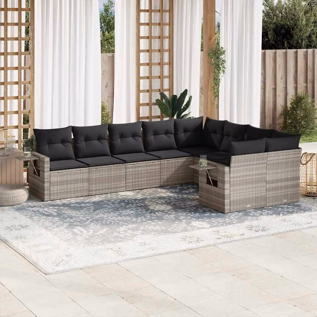 Set Divano da Giardino a L vidaXL 9pz con Cuscini Antracite e Polyrattan – 1