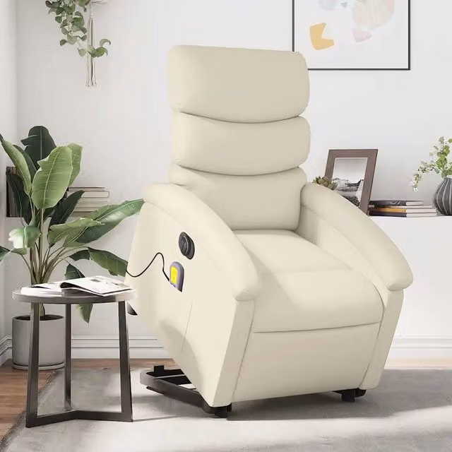 Poltrona Alzapersona Elettrica Reclinabile vidaXL in Similpelle Beige con Braccioli