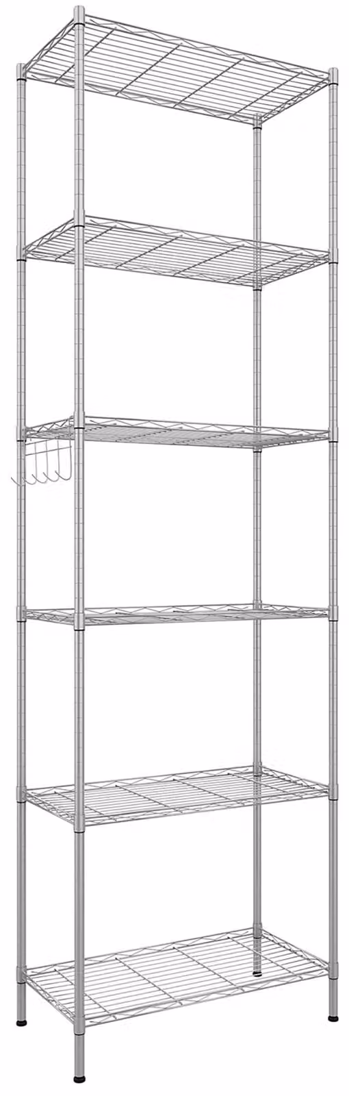 Scaffale a filo metallico con 6 ripiani, autoportante, dimensioni 21,26 x 11,42 x 62,99 cm, scaffale in metallo per la cucina