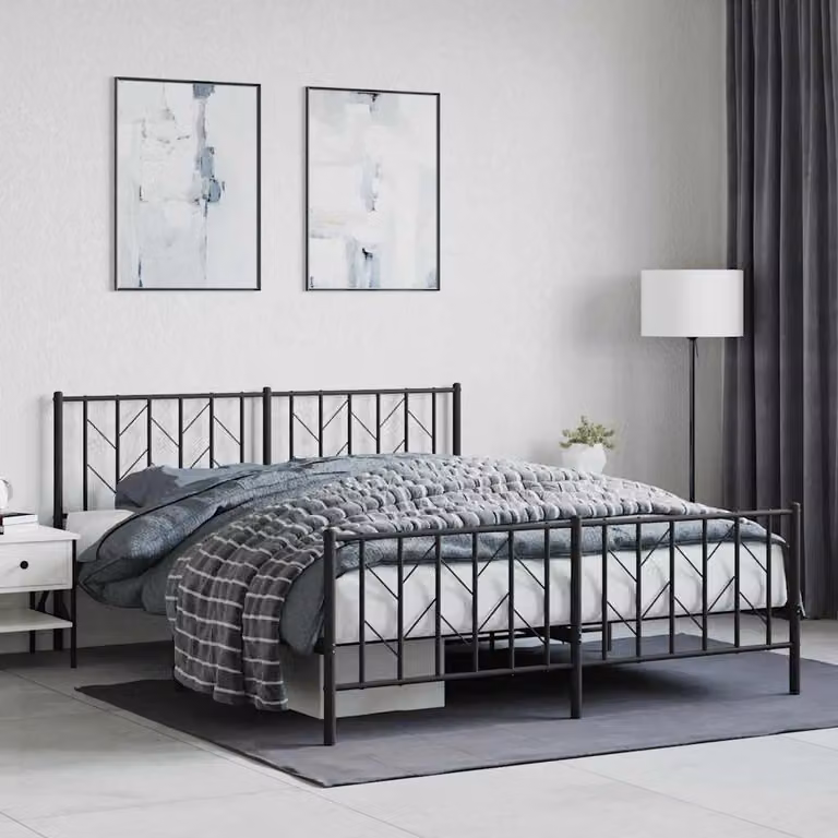 vidaXL Giroletto in metallo nero con pediera senza materasso L/P/H: 160 x 200 x 90 cm