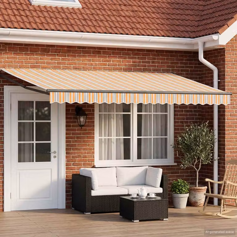 Tettuccio elettrico retrattile vidaXL con bracci pieghevoli in alluminio e copertura in poliestere, L: 4,5 m x P: 3 m