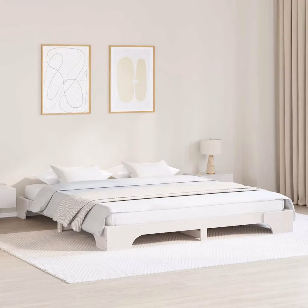 Struttura del letto moderna vidaXL in pino massello bianco con doghe fisse L/P: 200 x 200 cm
