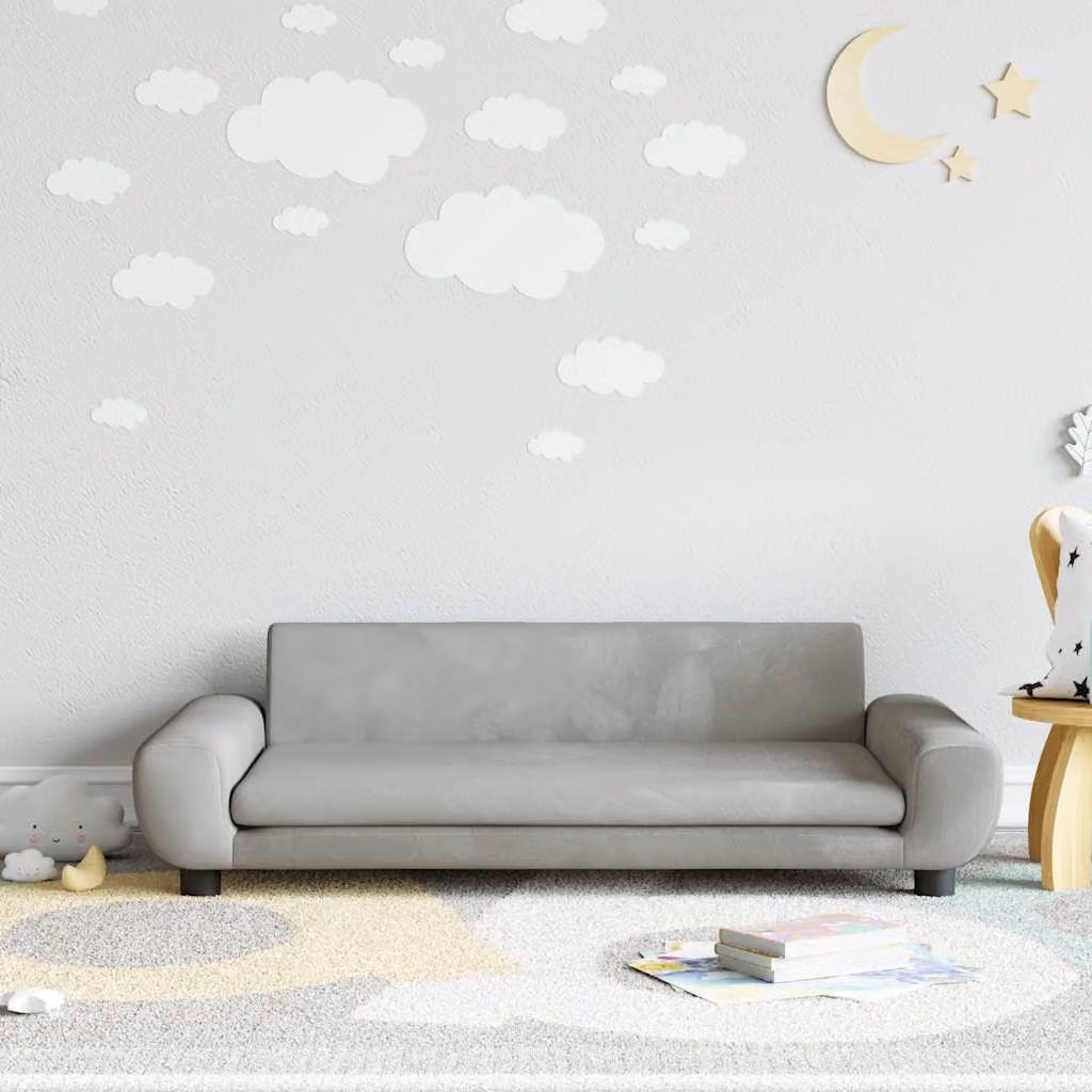 vidaXL Divano per Bambini Grigio Chiaro in Velluto L: 100 cm, P: 54 cm, H: 33 cm