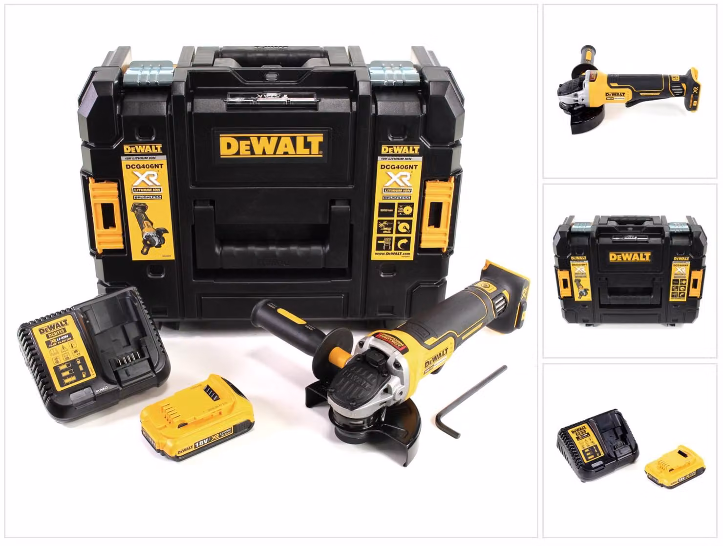 Smerigliatrice angolare a batteria DeWalt DCG 406 D1 18V 125 mm senza spazzole + 1x batteria ricaricabile 2.0Ah + caricabatterie + TSTAK