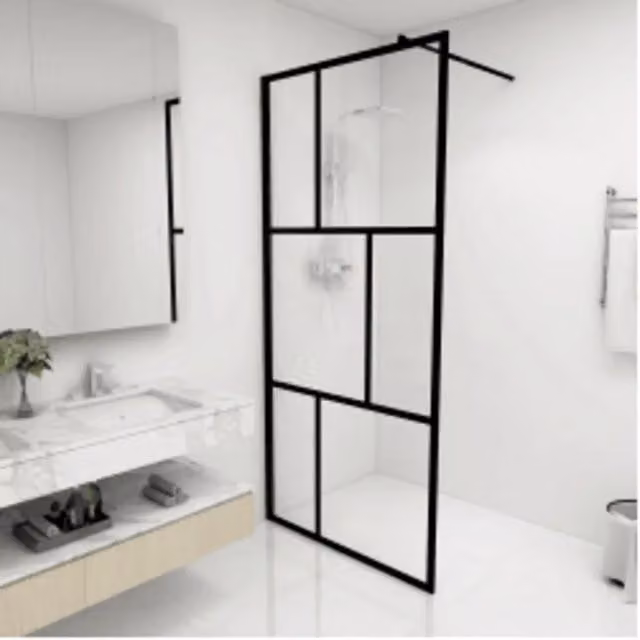 Parete per Doccia Walk-in in Vetro Temperato Nera 90x195 cm 149153