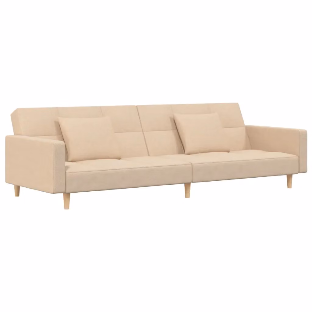Divano Letto Click-Clack vidaXL in Tessuto Beige con 2 Cuscini e Struttura in Legno Massiccio per Soggiorno – 2