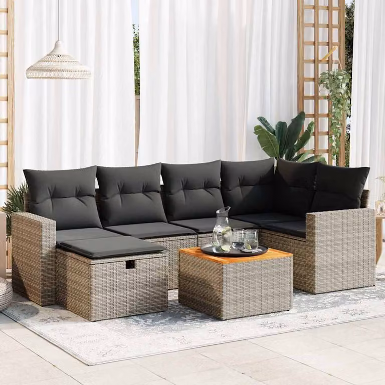 Maison Exclusive - Set da giardino 7 pezzi con cuscini in polyrattan grigio