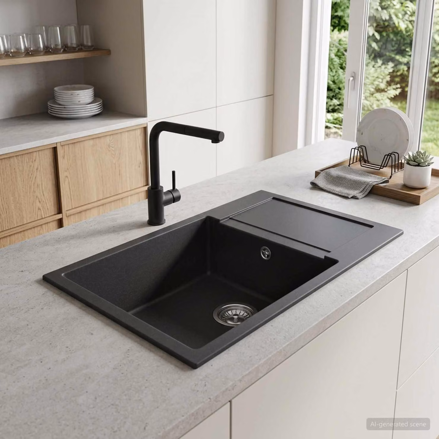 Lavello da cucina a una vasca vidaXL in granito colore grafite L 78 cm x P 50 cm x H 20 cm