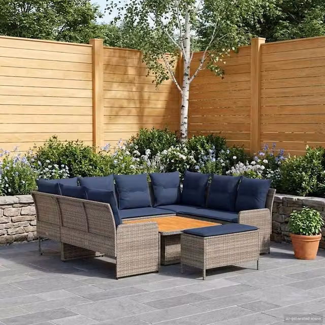 Set di Mobili 7 pz Grigio e Blu Navy Rattan in PE 3422193