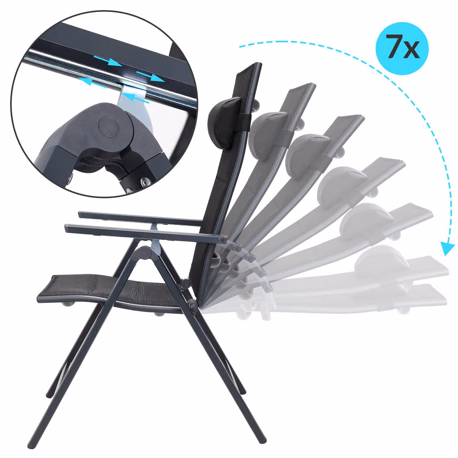 Set di 2 sedie da giardino pieghevoli Casaria con braccioli in alluminio antracite e tessuto textilene resistente ai raggi UV e cuscini rimovibili – 4