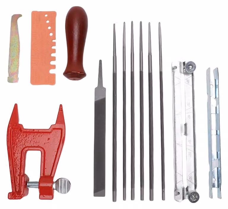 Set di lime per catene motosega, con misure da 1/8 di pollice, 5/32 di pollice, 11/64 di pollice, 3/16 di pollice, 13/64 di pollice, 7/32 di pollice, con manico in legno, lime universali per l'affilatura di catene motosega, adatte per l'uso professionale