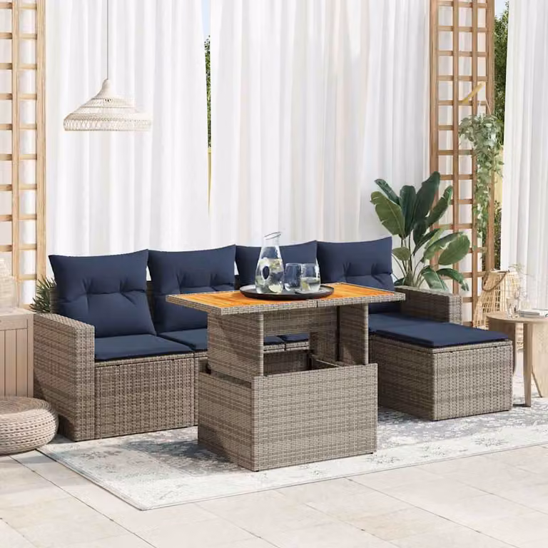 Maison Exclusive - Set Divano da Giardino 6 pz con Cuscini Grigio in Polyrattan