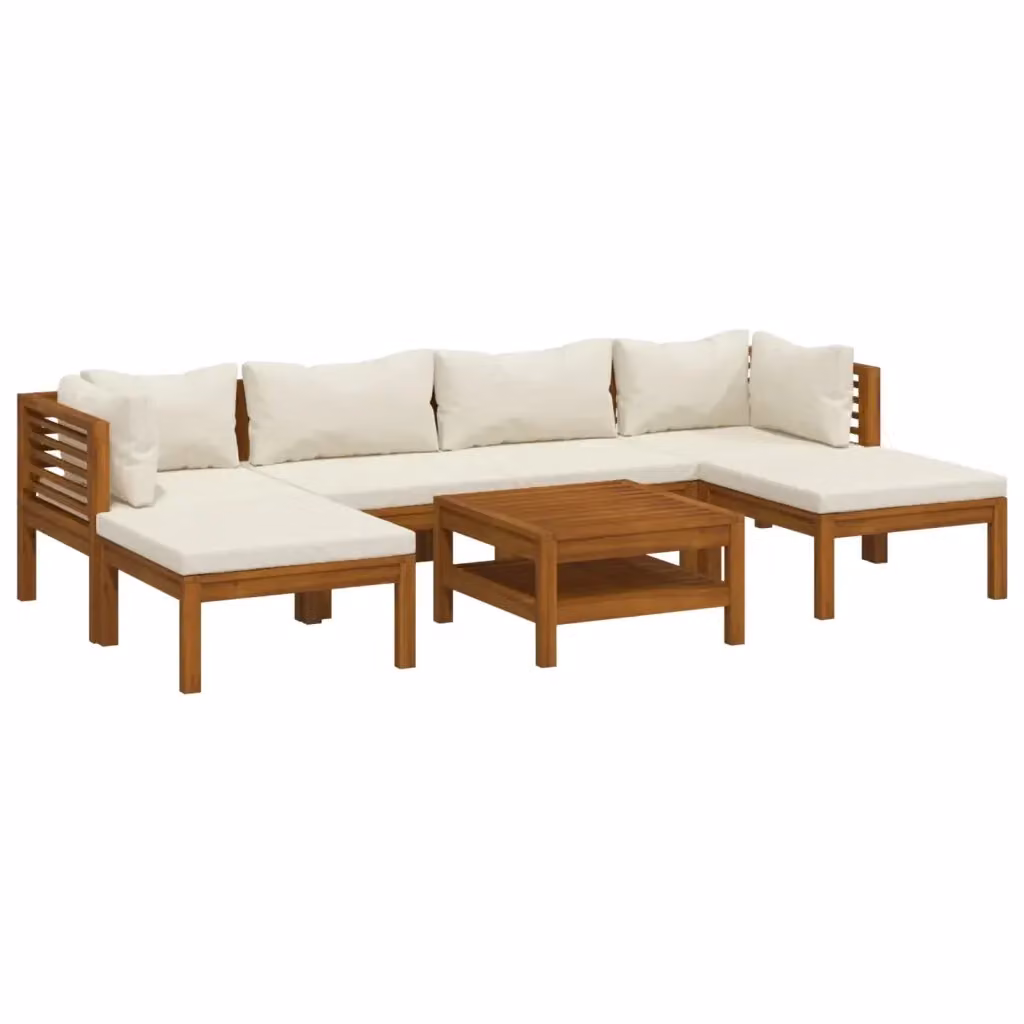 Set da giardino vidaXL in legno di acacia con 7 pezzi e cuscini beige – 2