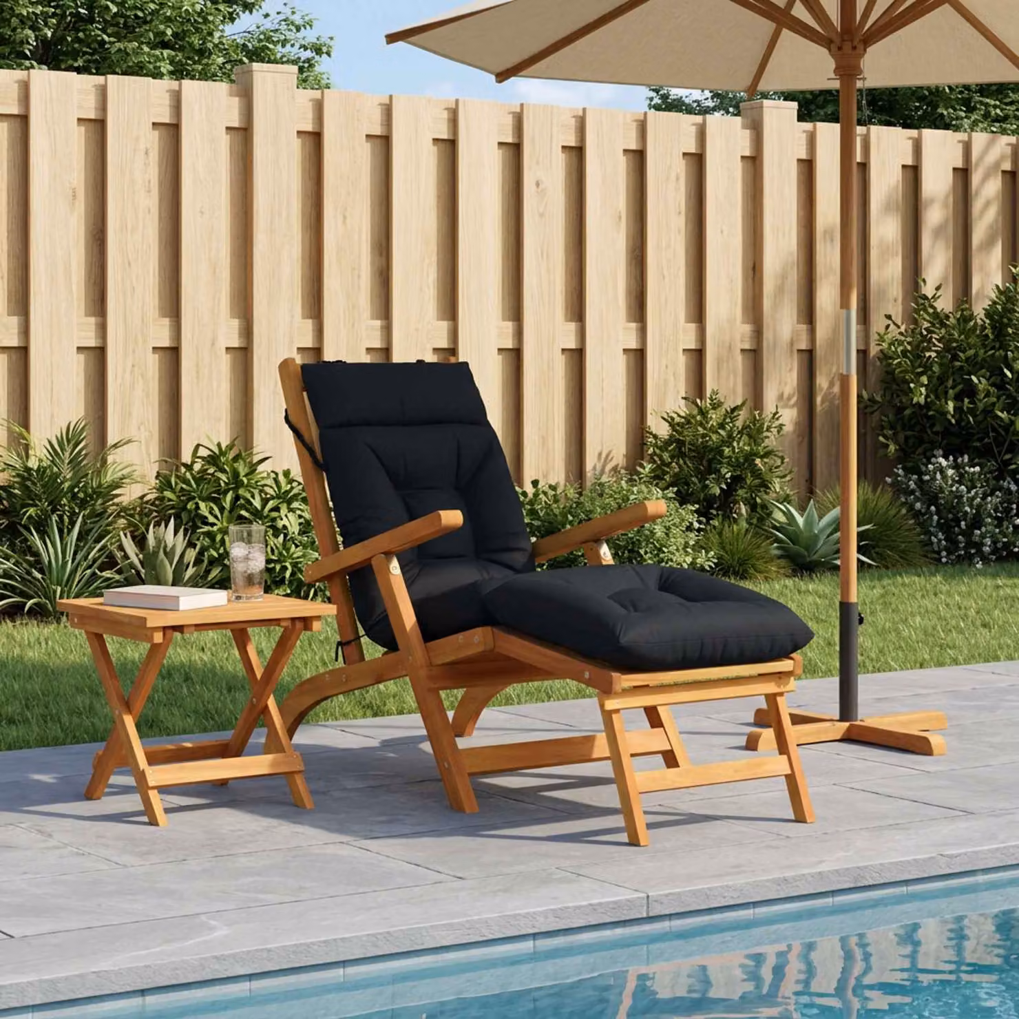 Cuscino per lettino vidaXL in poliestere con imbottitura in schiuma, resistente ai raggi UV e lavabile, disponibile in blu o nero