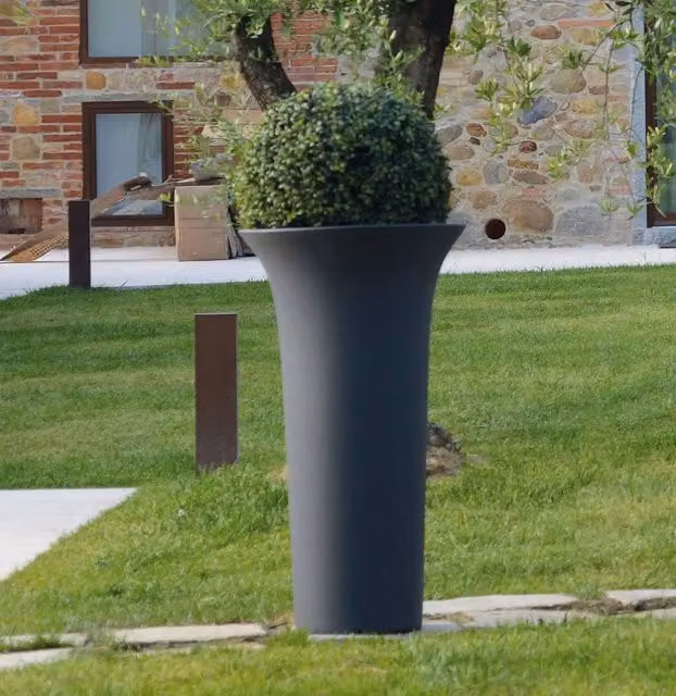 Vaso da giardino e interno tondo Flos Idel colore antracite Diametro: 60 cm, Altezza: 48 cm