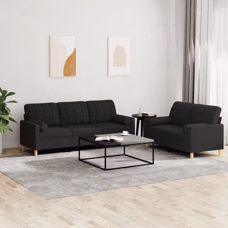 Maison Exclusive - Set divano a 2 posti con cuscini, tessuto nero