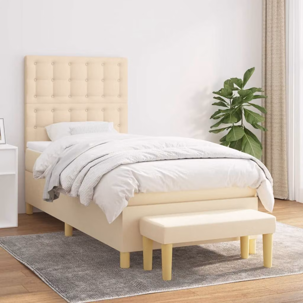 vidaXL Giroletto a Molle Ibrido con Materasso in Tessuto Beige e Bianco L/P/H: 190 x 90 x 40 cm