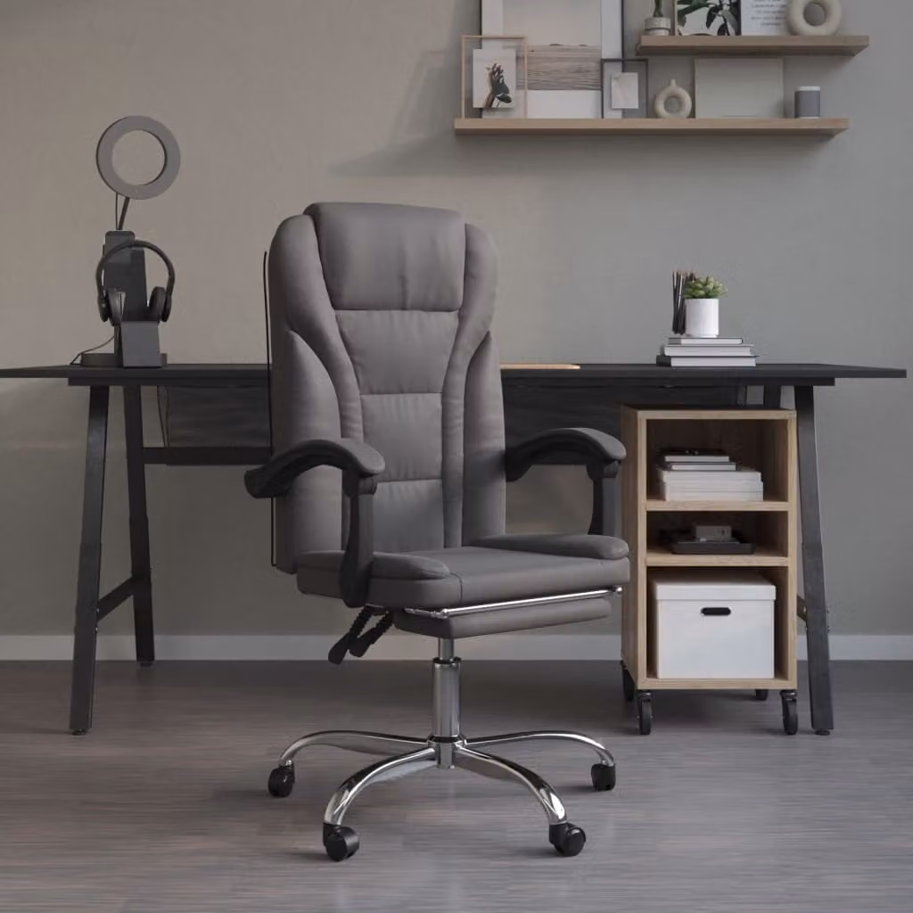 The Living Store Sedia da ufficio reclinabile in Pelle finta grigia