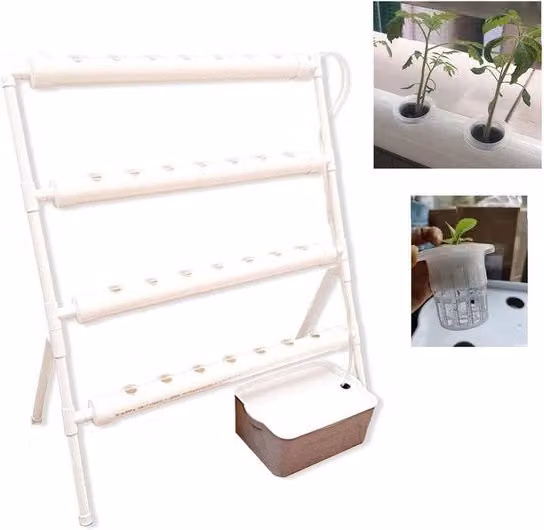 Sistema di irrigazione - Con 36 fori per 36 piante - Sistema per piante - Sostenibile - Bianco - Dimesioni: 45cm x 95 cm x 100 cm