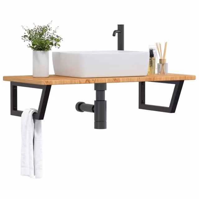 Ripiano a parete per lavabo vidaXL in rovere e metallo nero e marrone
