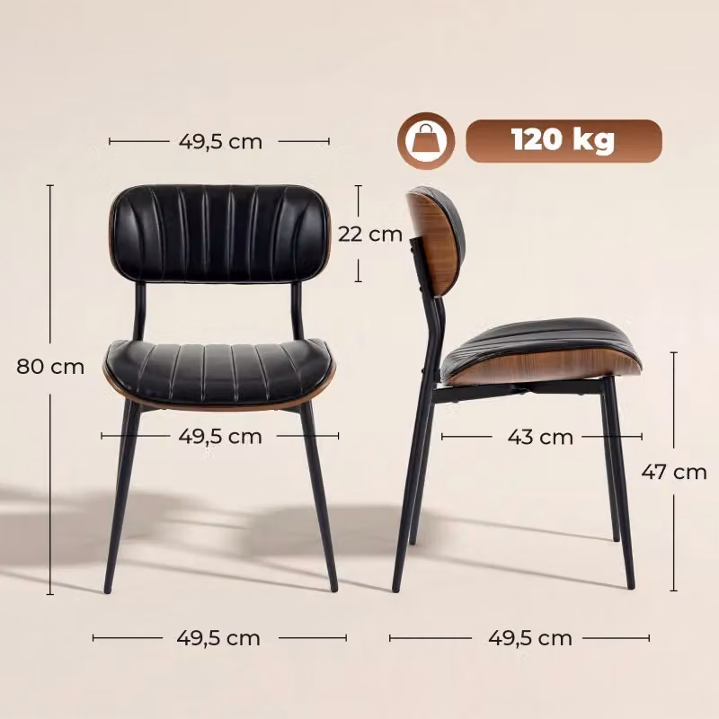 Set di 2 sedie da pranzo OKWISH con schienale curvo ergonomico e seduta imbottita in similpelle nera, L/P/H: 49,5 x 49,5 x 80 cm – 2