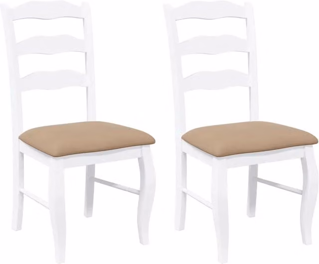 Set di 2 sedie da pranzo in stile scandinavo in legno di Hevea bianco e marrone con seduta in tessuto