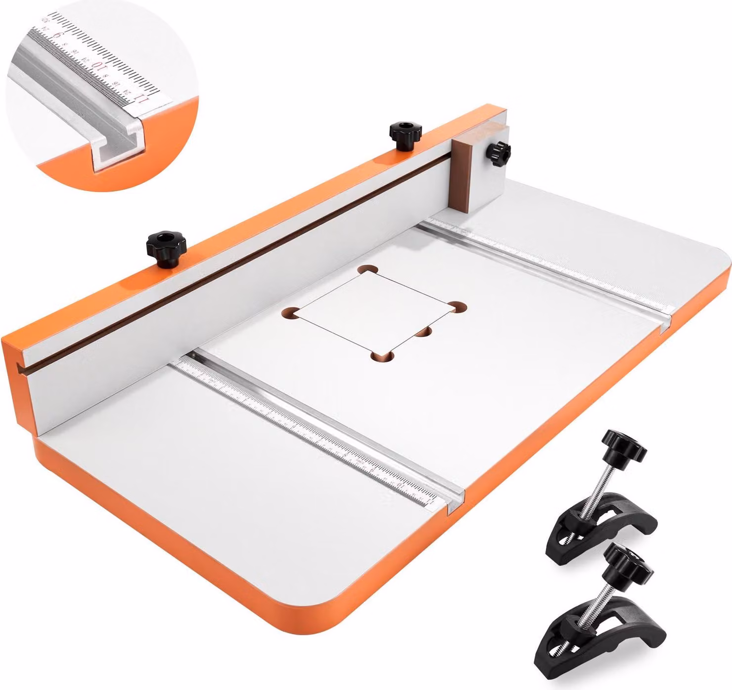 Tavolo per trapano - Tavolo per trapano a colonna - 605 x 300 mm - Piano in MDF - Scanalature a T - Arresto regolabile e blocco di arresto - Scala graduata - Per morsetti e morse