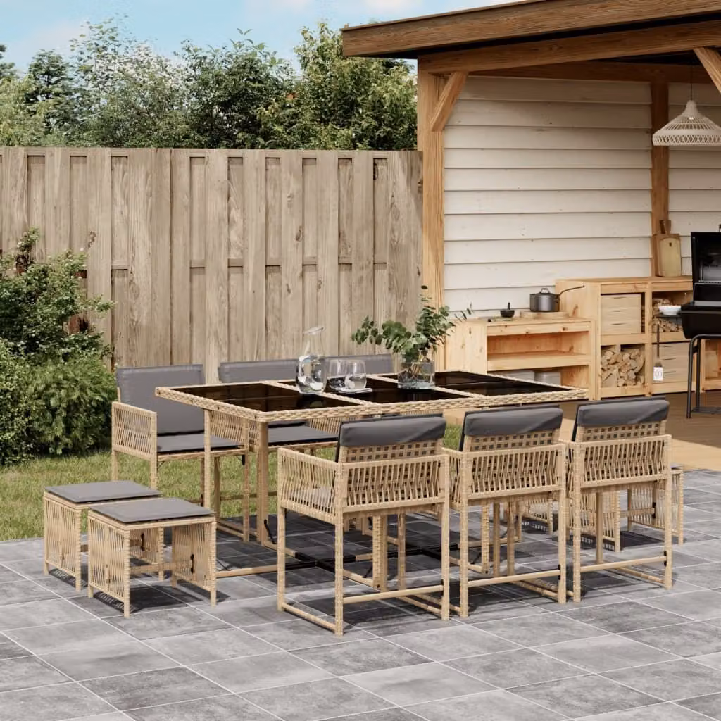 Maison Exclusive - Set Pranzo da Giardino 11 pz con Cuscini Beige Misto Polyrattan