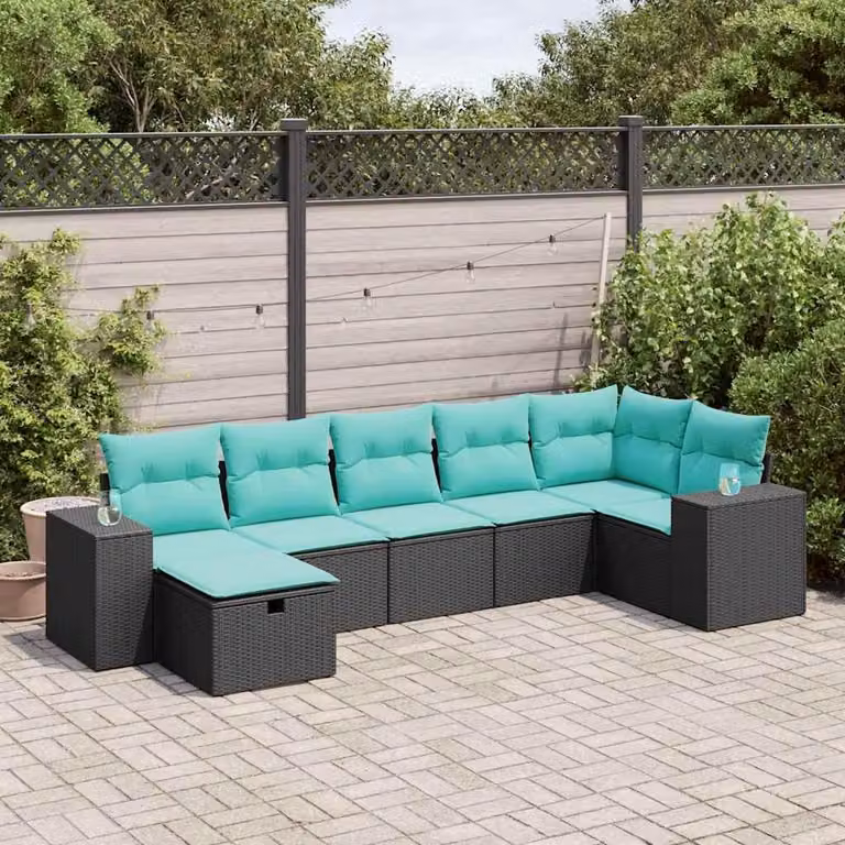 Maison Exclusive - Set da giardino 7 pezzi con cuscini in polyrattan nero
