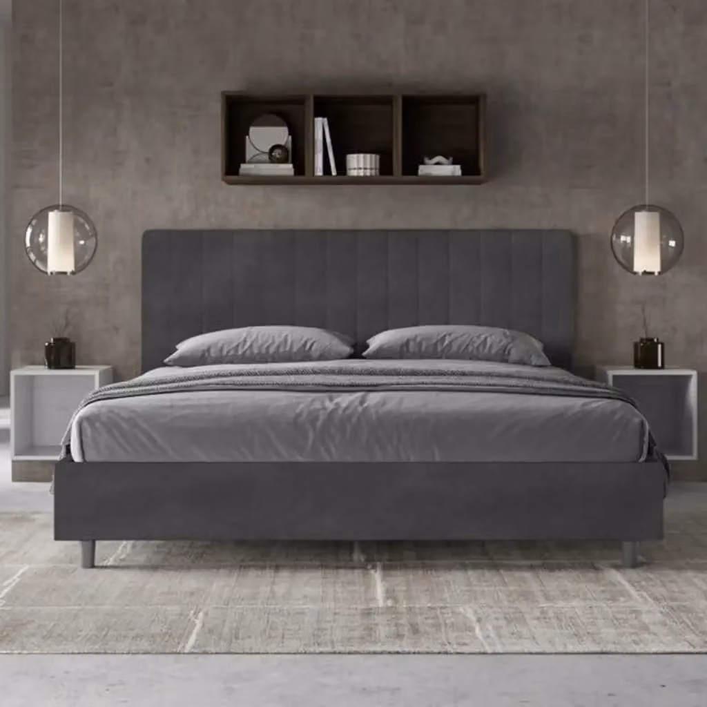Letto matrimoniale king size Agueda Ityhome con contenitore imbottito in microfibra grigio L/P: 200 x 200 cm – 2