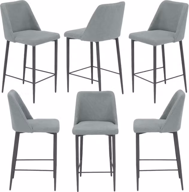 Set di 6 sgabelli imbottiti Alexia Redokasa in tessuto antimacchia idrorepellente grigio con gambe in metallo per cucina, sala da pranzo e soggiorno, Altezza: 63 cm