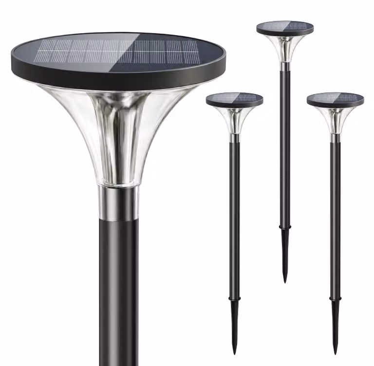 Set di 4 lampade solari, luce bianco caldo, 200 lumen, colore nero