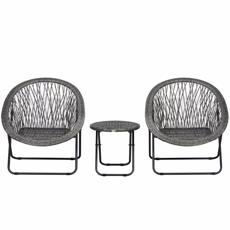 Set da giardino Moonbite Balkonset, composto da 3 elementi: un divano, un tavolino e 2 sedie pieghevoli. Set da esterno in rattan sintetico con struttura in acciaio verniciato a polvere, colore grigio