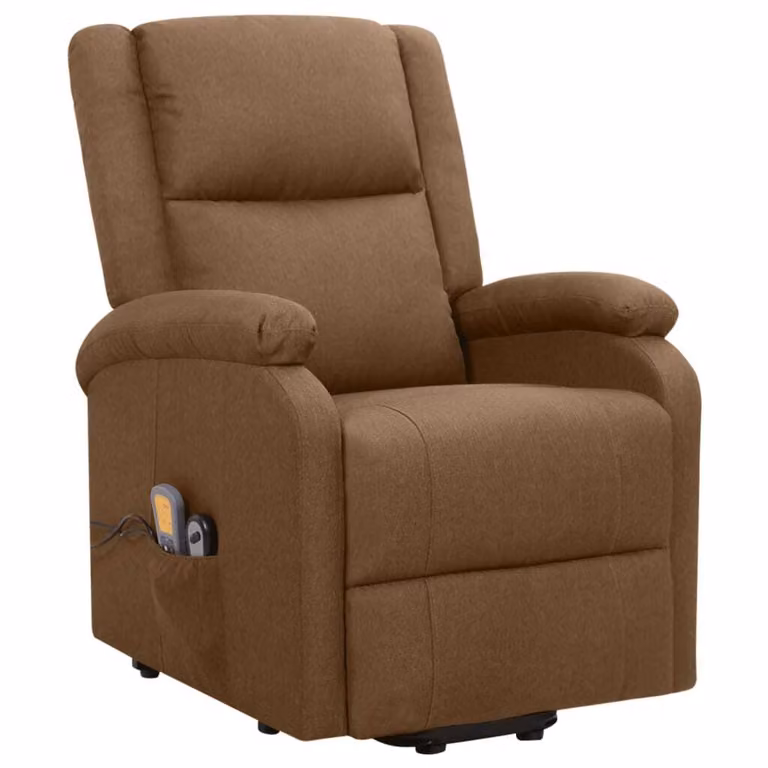 vidaXL Poltrona per massaggi con ausilio per la posizione eretta in tessuto marrone