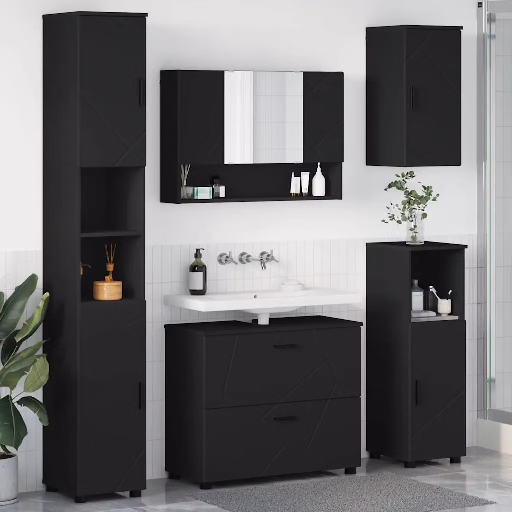 Set di mobili per il bagno moderno vidaXL in 5 pezzi nero opaco L/P/H: 35 x 30 x 192 cm