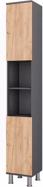 Mobile alto Vicco Fynn Antracite e Rovere dorato con ripiani e ante con scaffale aperto L: 30 cm, H: 190 cm
