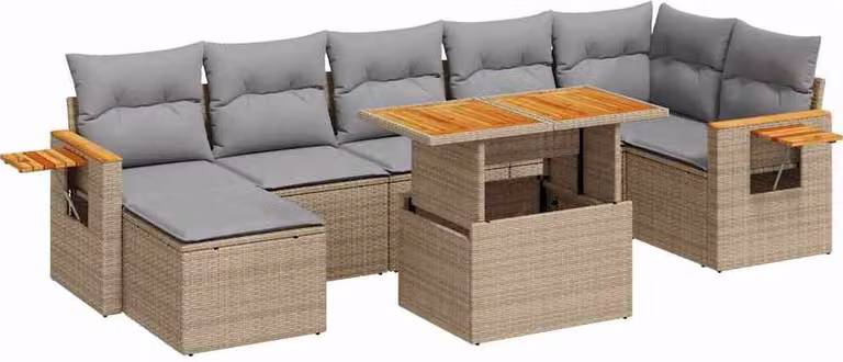 Set Divano da Giardino 8 pz con Cuscini Beige Polyrattan Acacia