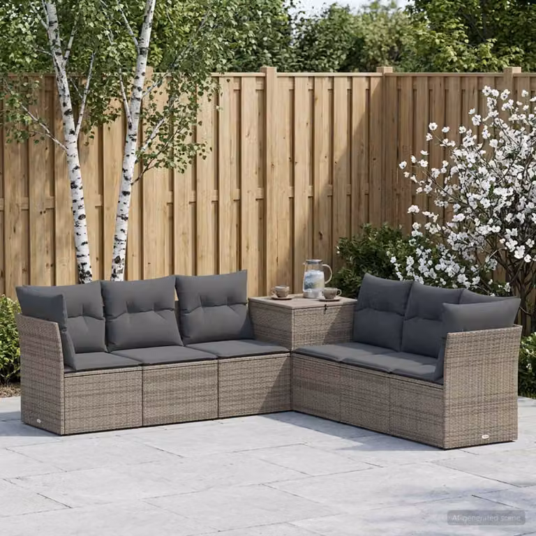 Set di divani da giardino vidaXL a forma di L composto da 7 pezzi in stile moderno, colore grigio e antracite, con struttura in metallo e cuscini inclusi
