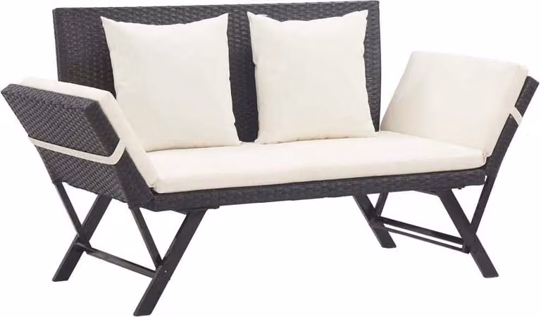 The Living Store Panca da giardino con cuscini 176 cm in poly rattan nero