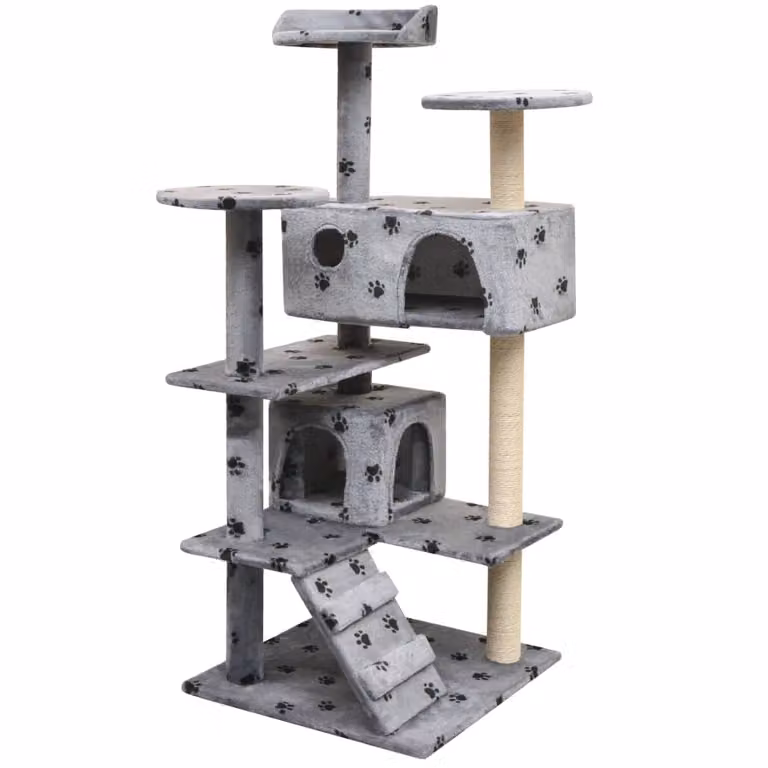 The Living Store Graffiatoio per gatti 125 cm Paw Print Grigio