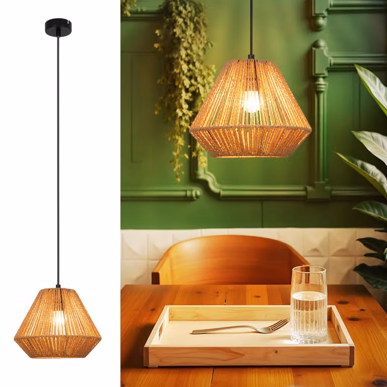 ZMH lampada a sospensione vintage lampada a sospensione tavolo da pranzo lampada a sospensione design diamante sala da pranzo luce a sospensione 1 fiamma rattan E27 lampada da tavolo per camera da letto letto soggiorno corridoio (lampadina non inclusa)