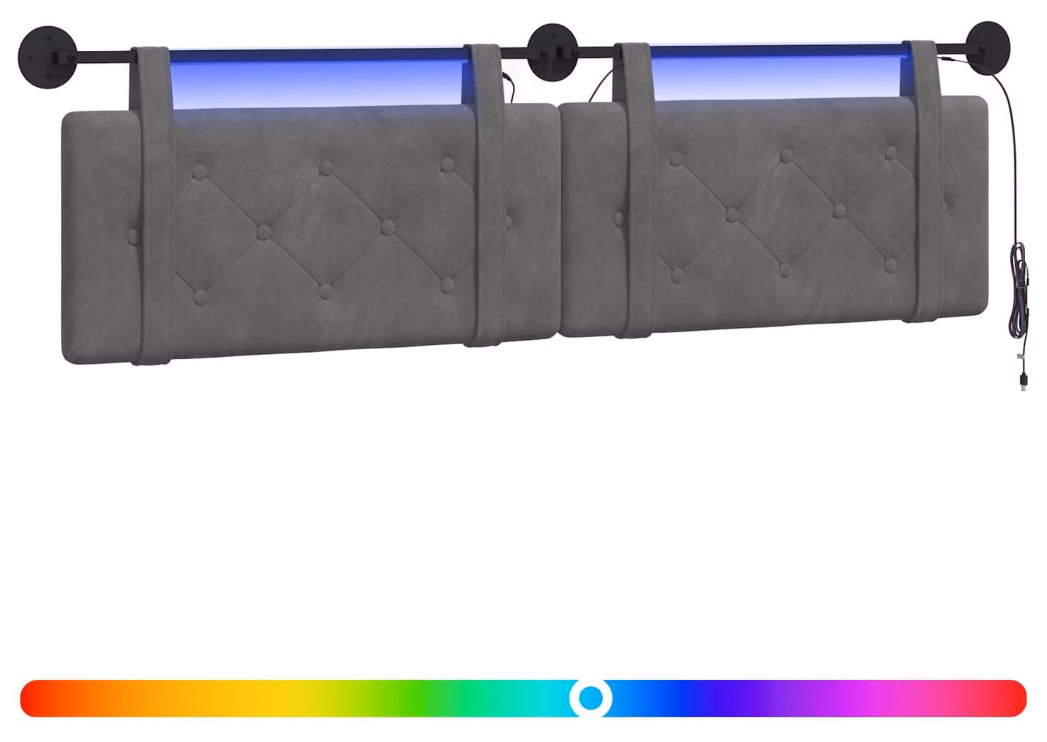 Testiera sospesa Con luce LED Grigio Scuro Velluto